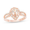 Thumbnail Image 1 of Pear-Shaped Morganite and 1/15 CT. T.W. Diamond Split Shank Ring in 10K Rose Gold