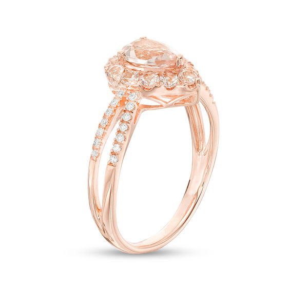 Pear-Shaped Morganite and 1/15 CT. T.w. Diamond Split Shank Ring in 10K Rose Gold