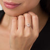 Thumbnail Image 2 of Pear-Shaped Morganite and 1/15 CT. T.W. Diamond Split Shank Ring in 10K Rose Gold