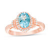 Thumbnail Image 0 of Checkerboard Oval Swiss Blue Topaz and Lab-Created White Sapphire Frame Rope Collar Ring in 10K Rose Gold