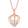 Thumbnail Image 1 of 8.0mm Lab-Created White Sapphire Heart-Shaped Cage Pendant in Sterling Silver with 18K Rose Gold Plate