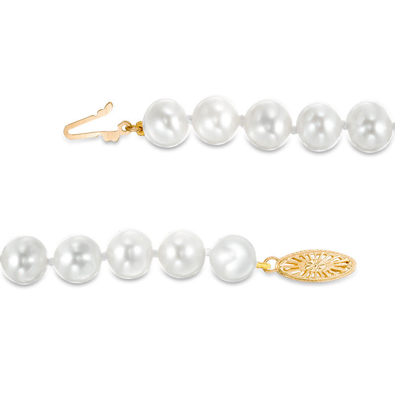 Main Image 2 of 7.0-8.0mm Freshwater Cultured Pearl Strand Bracelet with 14K Gold Clasp-7.5"