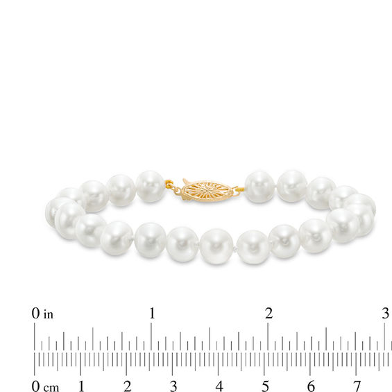 7.0-8.0mm Freshwater Cultured Pearl Strand Bracelet with 14K Gold Clasp-7.5"