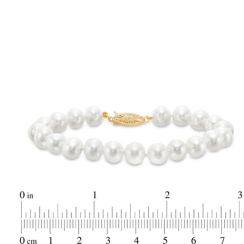 7.0 - 8.0mm Cultured Freshwater Pearl Strand Bracelet with 14K Gold Clasp - 7.5"