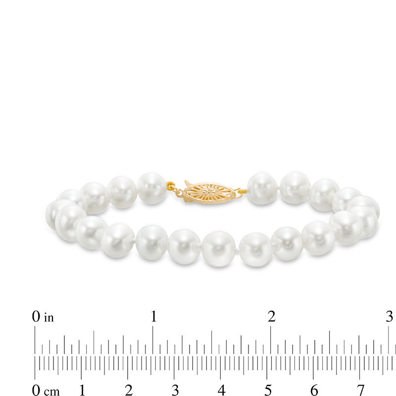 Main Image 3 of 7.0-8.0mm Freshwater Cultured Pearl Strand Bracelet with 14K Gold Clasp-7.5"