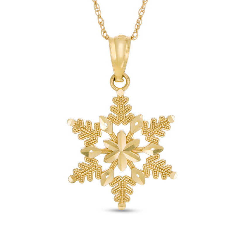 Main Image 1 of Multi-Textured Snowflake Pendant in 10K Gold