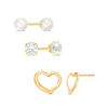 Thumbnail Image 0 of 4.5 - 5.0mm Natural Freshwater Pearl, Lab-Created White Sapphire and Heart Outline Stud Earrings Set in 14K Gold