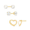 Thumbnail Image 1 of 4.5 - 5.0mm Natural Freshwater Pearl, Lab-Created White Sapphire and Heart Outline Stud Earrings Set in 14K Gold