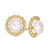 Thumbnail Image 1 of 7.75-8.0mm Button Freshwater Cultured Pearl Bead Frame Stud Earrings in 14K Gold