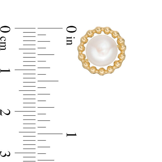 7.75-8.0mm Button Freshwater Cultured Pearl Bead Frame Stud Earrings in 14K Gold