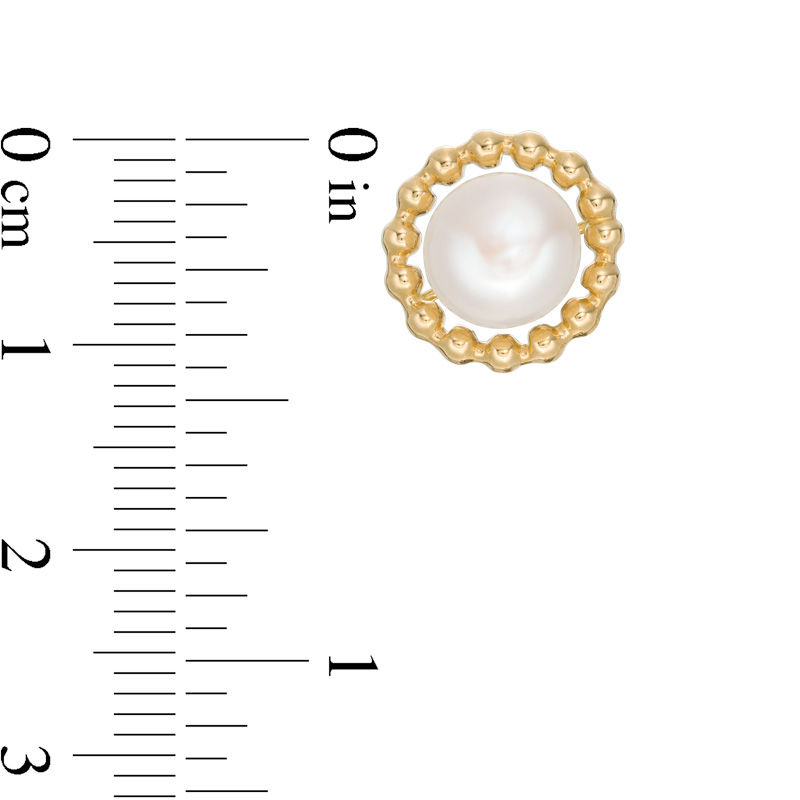 Main Image 2 of 7.75-8.0mm Button Freshwater Cultured Pearl Bead Frame Stud Earrings in 14K Gold