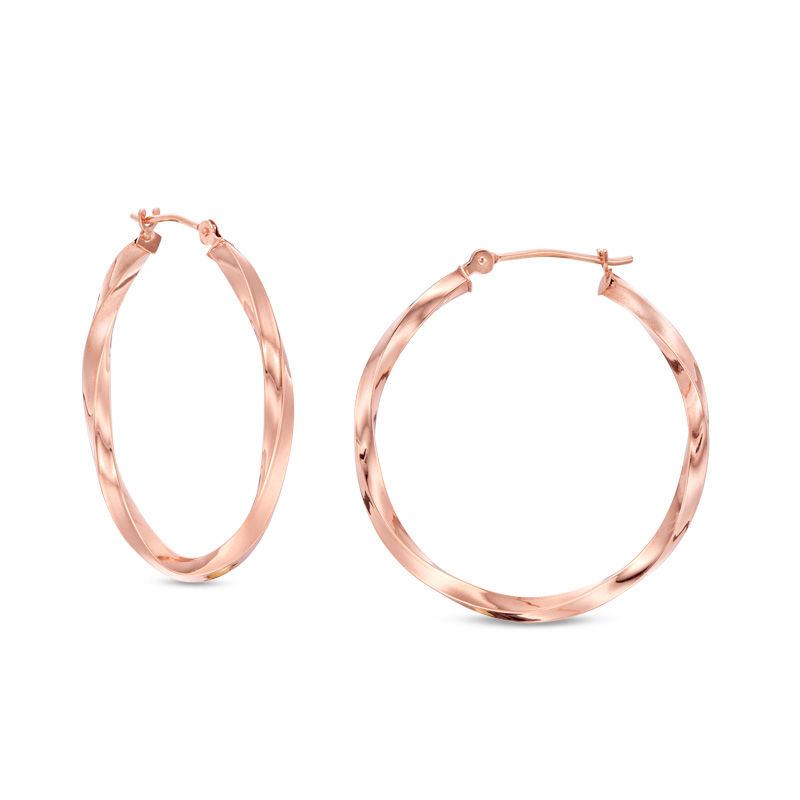Main Image 1 of 30.0mm Square Twist Hoop Earrings in 14K Rose Gold