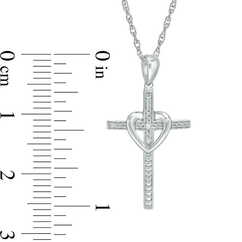 Diamond Accent Cross with Heart Pendant in Sterling Silver