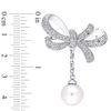 9.5 - 10.0mm Cultured Freshwater Pearl and White Sapphire Bow Brooch in Sterling Silver