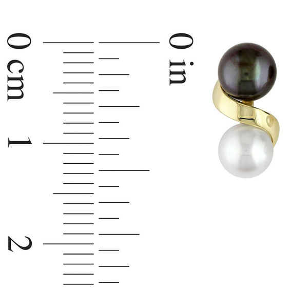 5.5 - 6.0mm Button White and Dyed Black Cultured Freshwater Pearl Cascading Drop Earrings in 10K Gold 5.5 - 6.0mm Button White and Dyed Black Cultured Freshwater Pearl Cascading Drop Earrings in 10K Gold