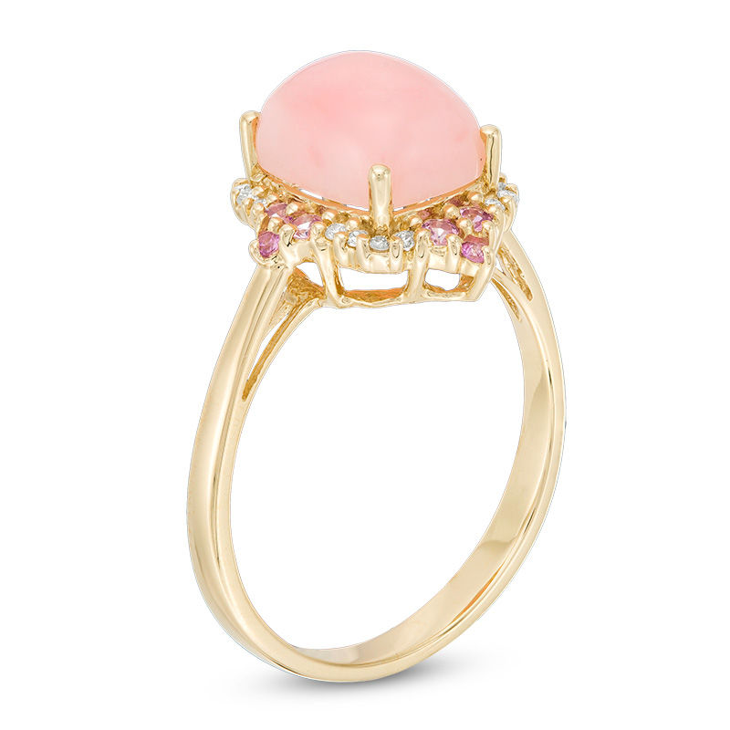 Cushion-Cut Pink Opal, Pink Sapphire and Diamond Accent Ornate Ring in 10K Gold