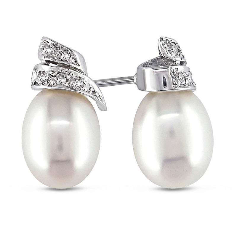 Main Image 1 of 6.5-7.0mm Baroque Freshwater Cultured Pearl and Diamond Accent Drop Earrings in 14K White Gold