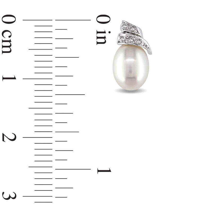 Main Image 3 of 6.5-7.0mm Baroque Freshwater Cultured Pearl and Diamond Accent Drop Earrings in 14K White Gold