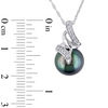 Thumbnail Image 2 of 9.5 - 10.0mm Black Cultured Tahitian Pearl and 1/10 CT. T.W. Diamond Cascading Ribbon Pendant in 10K White Gold - 17"