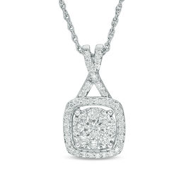 1/2 CT. T.W. Diamond Cushion Frame Pendant in 10K White Gold