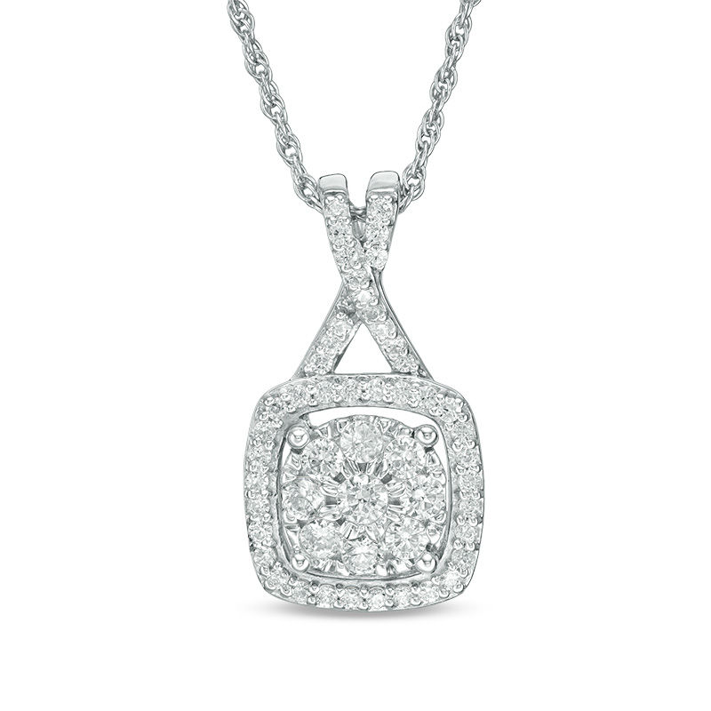 Main Image 1 of 1/2 CT. T.W. Diamond Cushion Frame Pendant in 10K White Gold