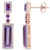 Thumbnail Image 0 of Elongated Baguette Amethyst and 1/3 CT. T.W. Diamond Frame Drop Earrings in 14K Rose Gold