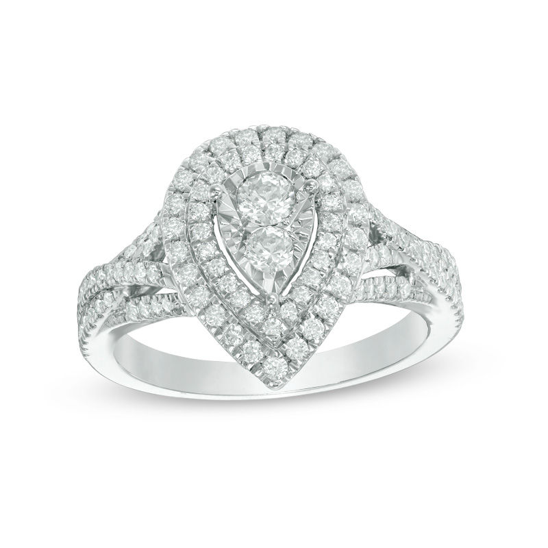 Main Image 1 of 3/4 CT. T.W. Diamond Double Pear-Shaped Twist Engagement Ring in 14K White Gold