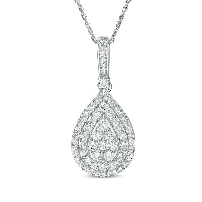 1 CT. T.W. Composite Diamond Double Teardrop Frame Pendant in 10K White