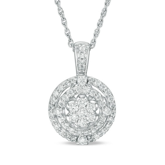 1/2 CT. T.w. Multi-Diamond Double Frame Pendant in 10K White Gold