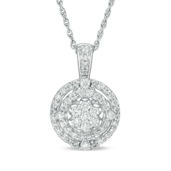 1/2 CT. T.w. Multi-Diamond Double Frame Pendant in 10K White Gold
