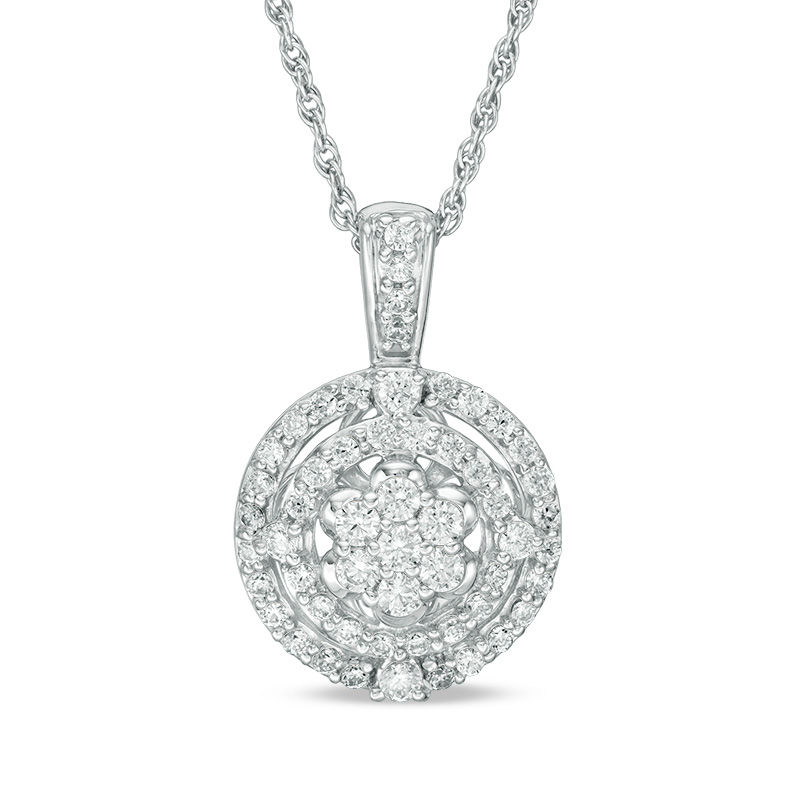 Main Image 1 of 1/2 CT. T.W. Multi-Diamond Double Frame Pendant in 10K White Gold