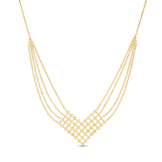 Beaded Bib Necklace in 10K Gold - 17"
