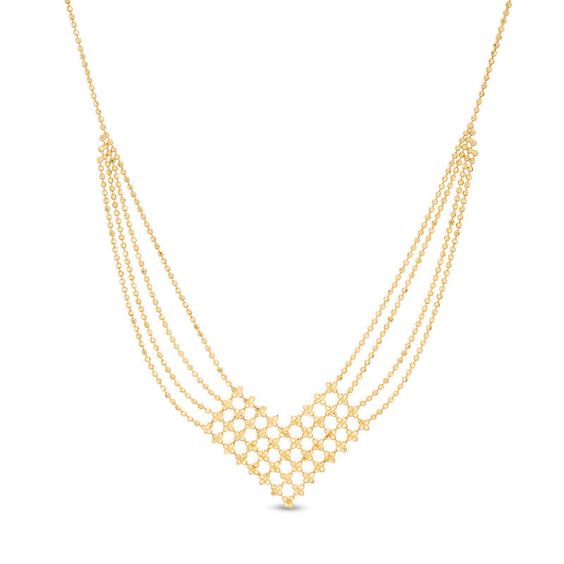Main Image 1 of Beaded Bib Necklace in 10K Gold - 17"