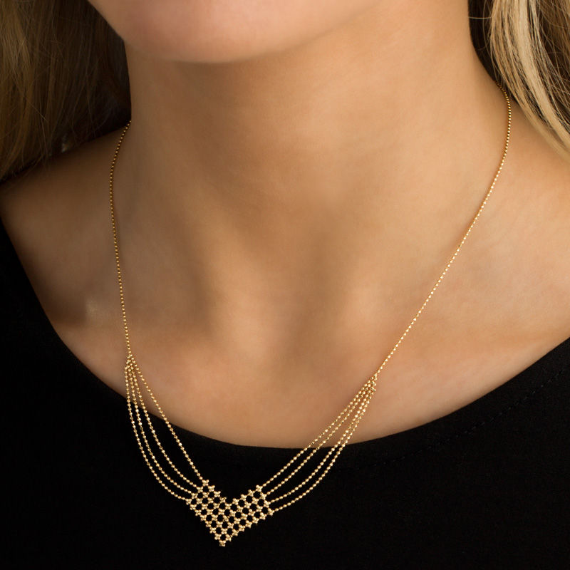 Main Image 2 of Beaded Bib Necklace in 10K Gold - 17"