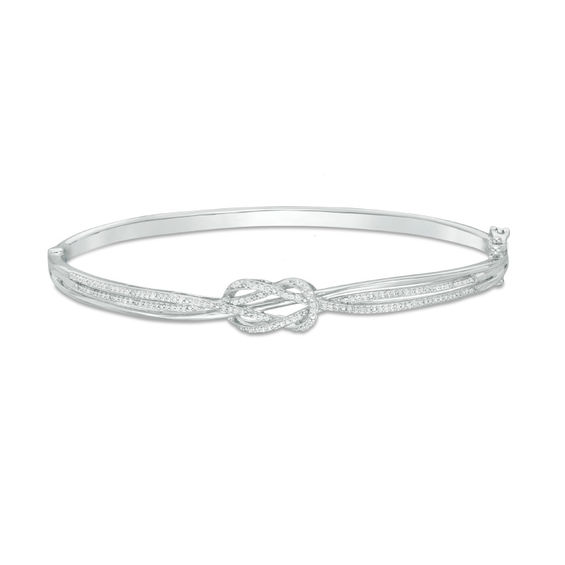 1/4 CT. T.w. Diamond Bypass Double Loop Knot Bangle in Sterling Silver - 7.5"