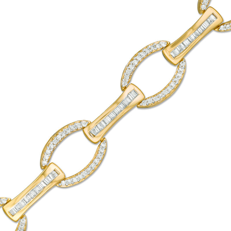 Main Image 1 of 1 CT. T.W. Baguette and Round Diamond Oval Link Bracelet in 10K Gold - 7.25"