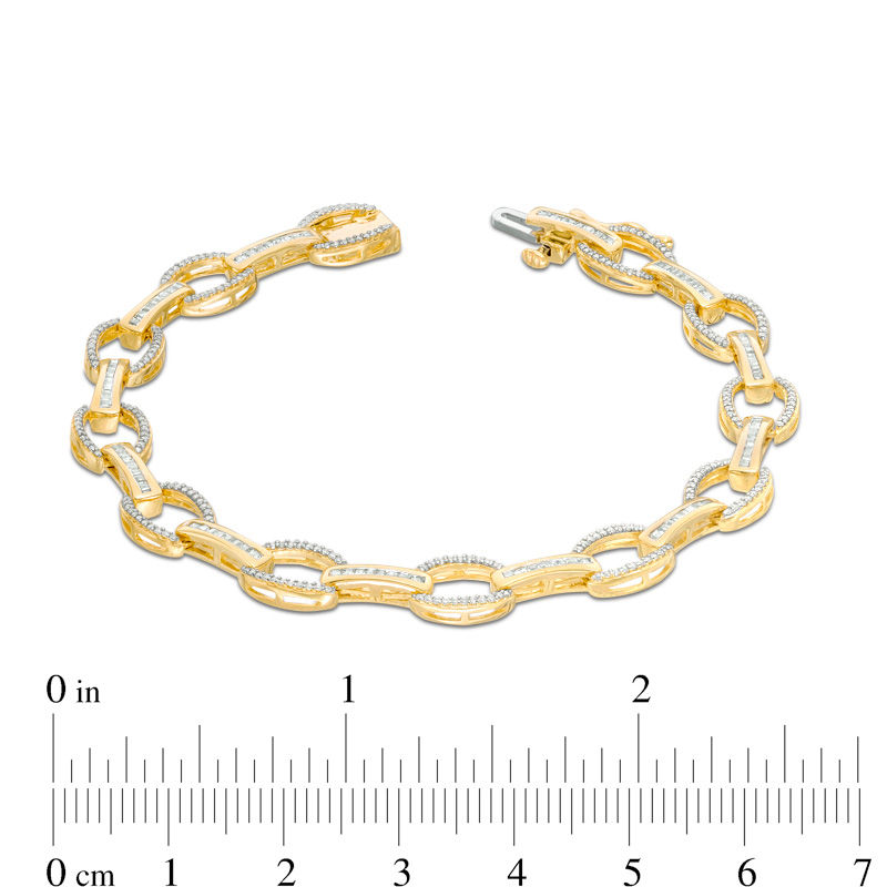 Main Image 3 of 1 CT. T.W. Baguette and Round Diamond Oval Link Bracelet in 10K Gold - 7.25"