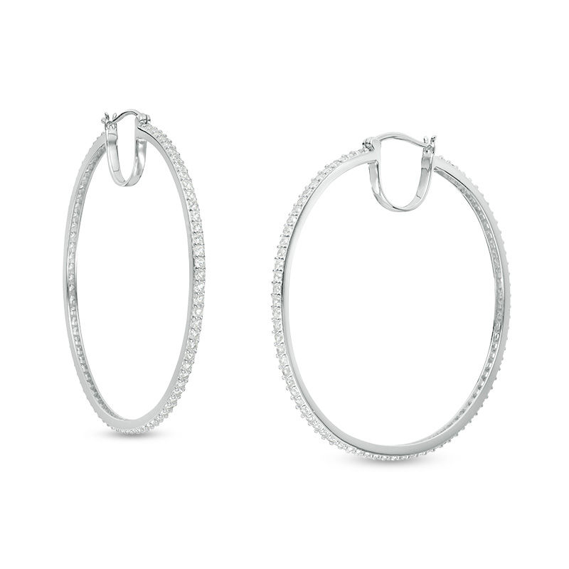 Main Image 1 of 62.0mm Lab-Created White Sapphire Hoop Earrings in Sterling Silver