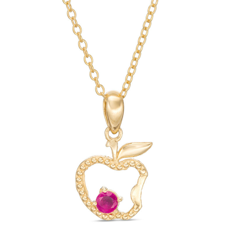 Child's Disney Twinkle Snow White Ruby Beaded Apple Pendant in 14K Gold - 14"