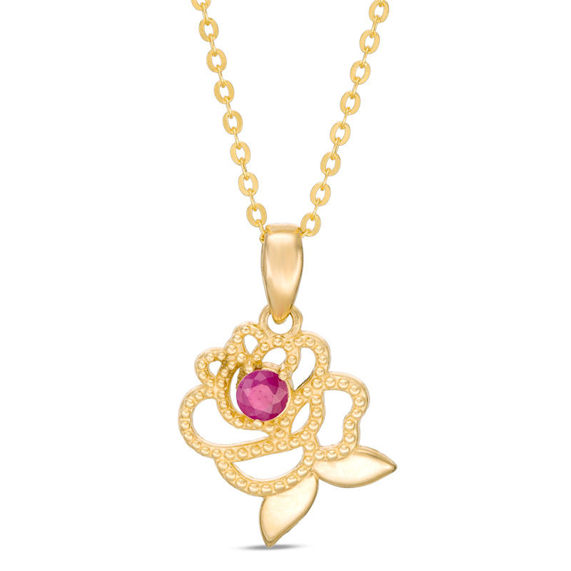 Main Image 1 of Child's Disney Twinkle Belle Ruby Beaded Rose Pendant in 14K Gold - 13"