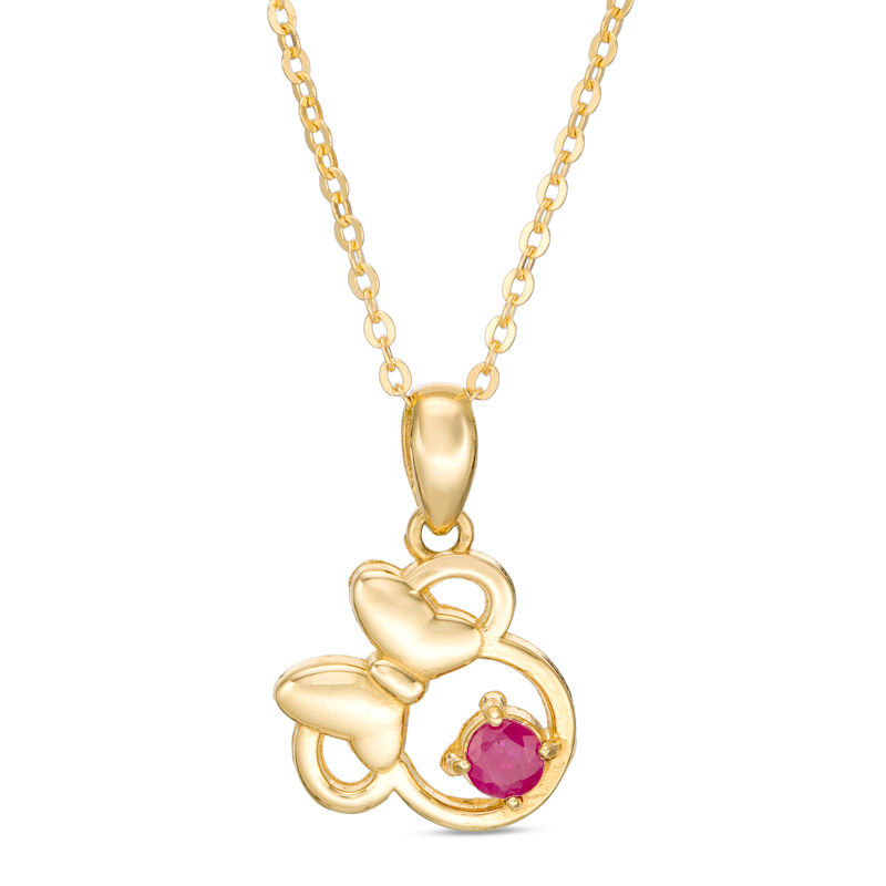 Child's Disney Twinkle Tilted Minnie Mouse Ruby Pendant in 14K Gold - 13"
