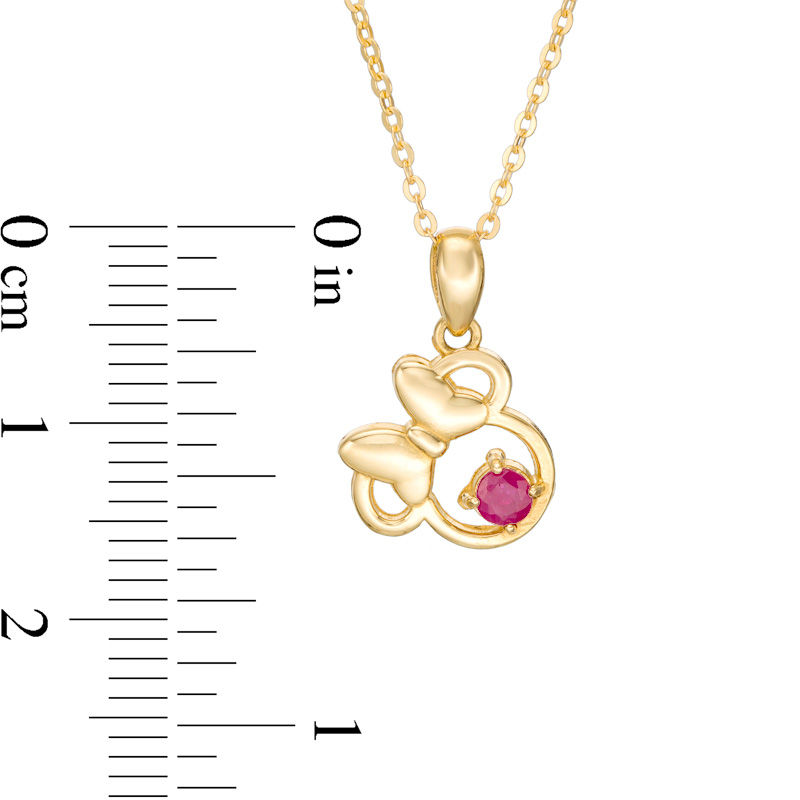 Child's Disney Twinkle Tilted Minnie Mouse Ruby Pendant in 14K Gold - 13"