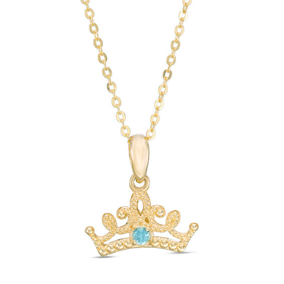 Child's Disney Twinkle Princess Blue Topaz Beaded Tiara Pendant in 14K Gold - 14"
