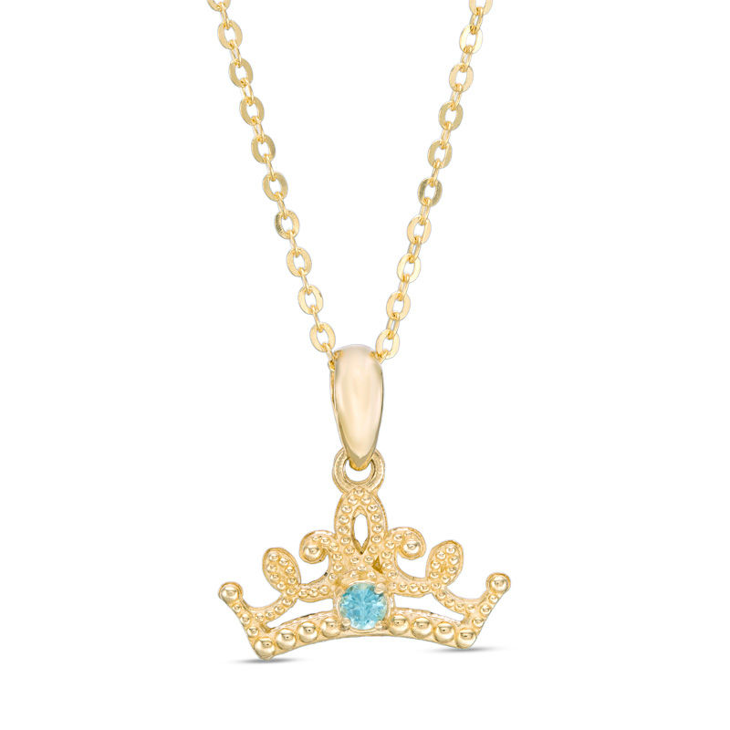Main Image 1 of Child's Disney Twinkle Princess Blue Topaz Beaded Tiara Pendant in 14K Gold - 14"
