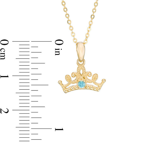 Child's Disney Twinkle Princess Blue Topaz Beaded Tiara Pendant in 14K Gold - 14"