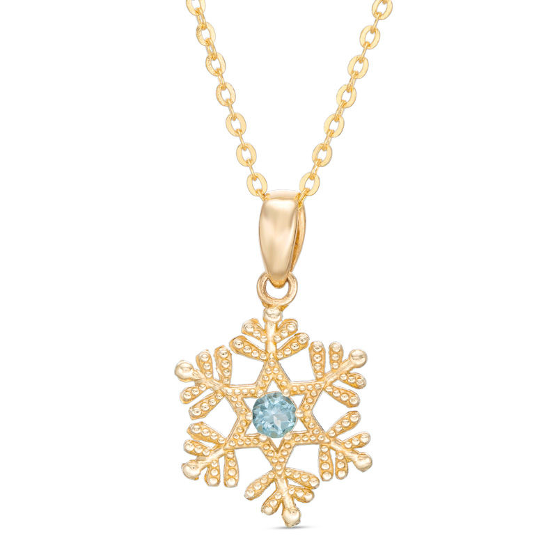 Child's Disney Twinkle Frozen Blue Topaz Beaded Snowflake Pendant in 14K Gold - 14"