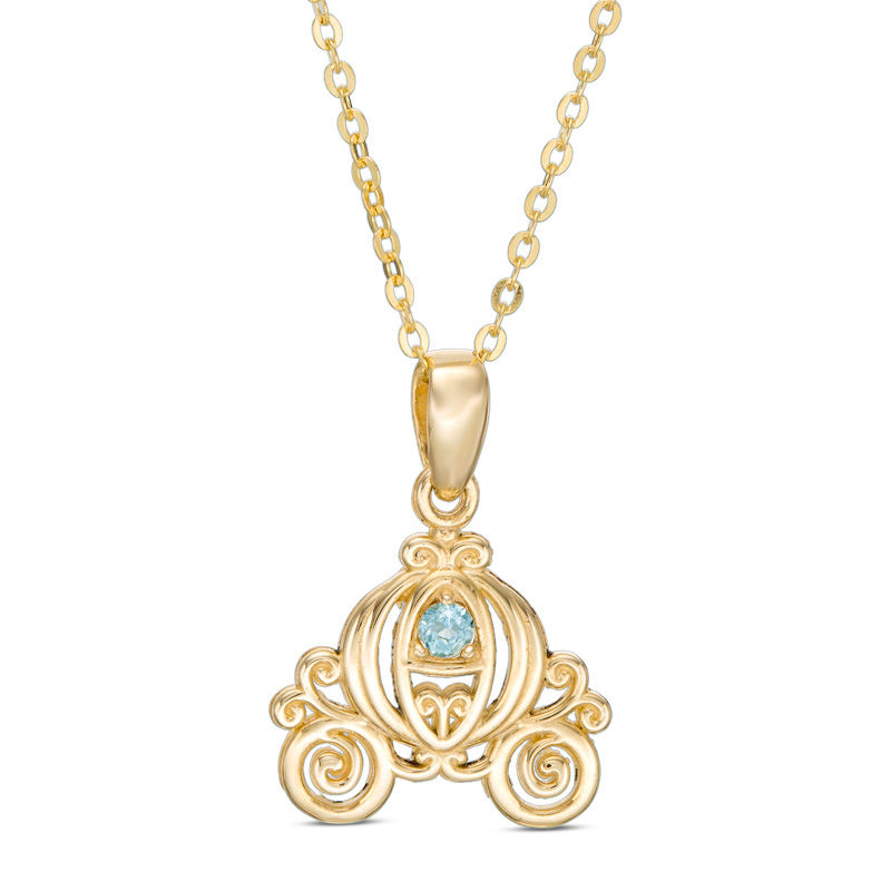Main Image 1 of Child's Disney Twinkle Cinderella Blue Topaz Carriage Pendant in 14K Gold - 14"