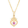 Thumbnail Image 1 of Child's Disney Twinkle Princess Pink Sapphire Beaded Heart with Tiara Pendant in 14K Gold - 13"