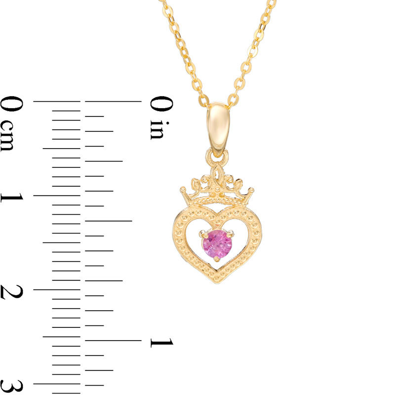 Child's Disney Twinkle Princess Pink Sapphire Beaded Heart with Tiara Pendant in 14K Gold - 13"