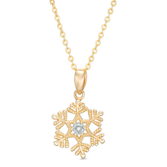 Child's Disney Twinkle Frozen Diamond Accent Beaded Snowflake Pendant in 14K Gold - 14"